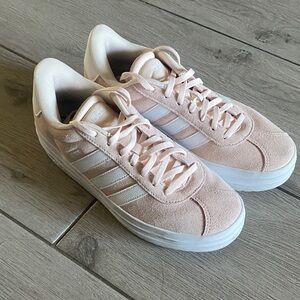 adidas Women's Light Pink Suede Low-Top Sneakers with White Stripes
